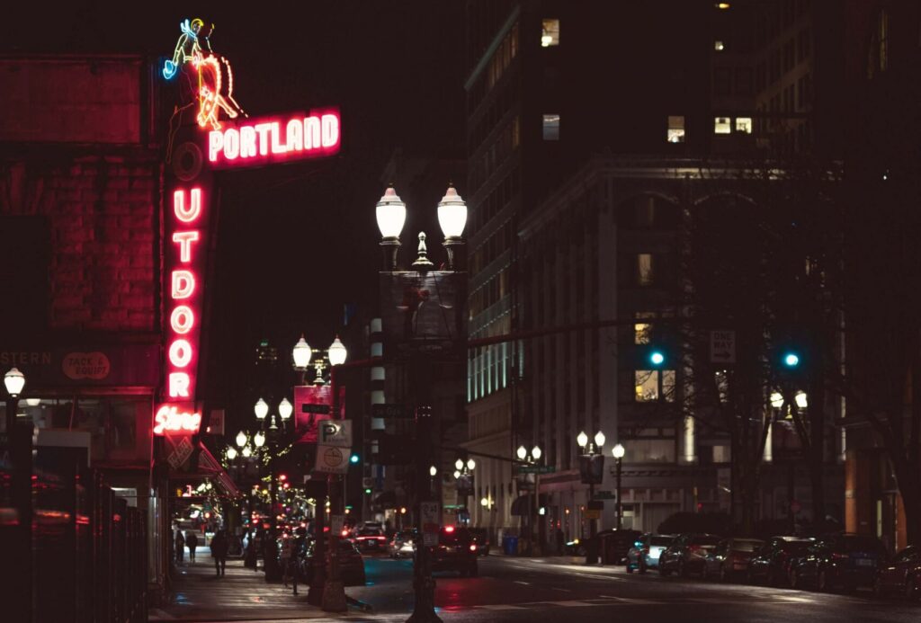 nighttime in portland oregon